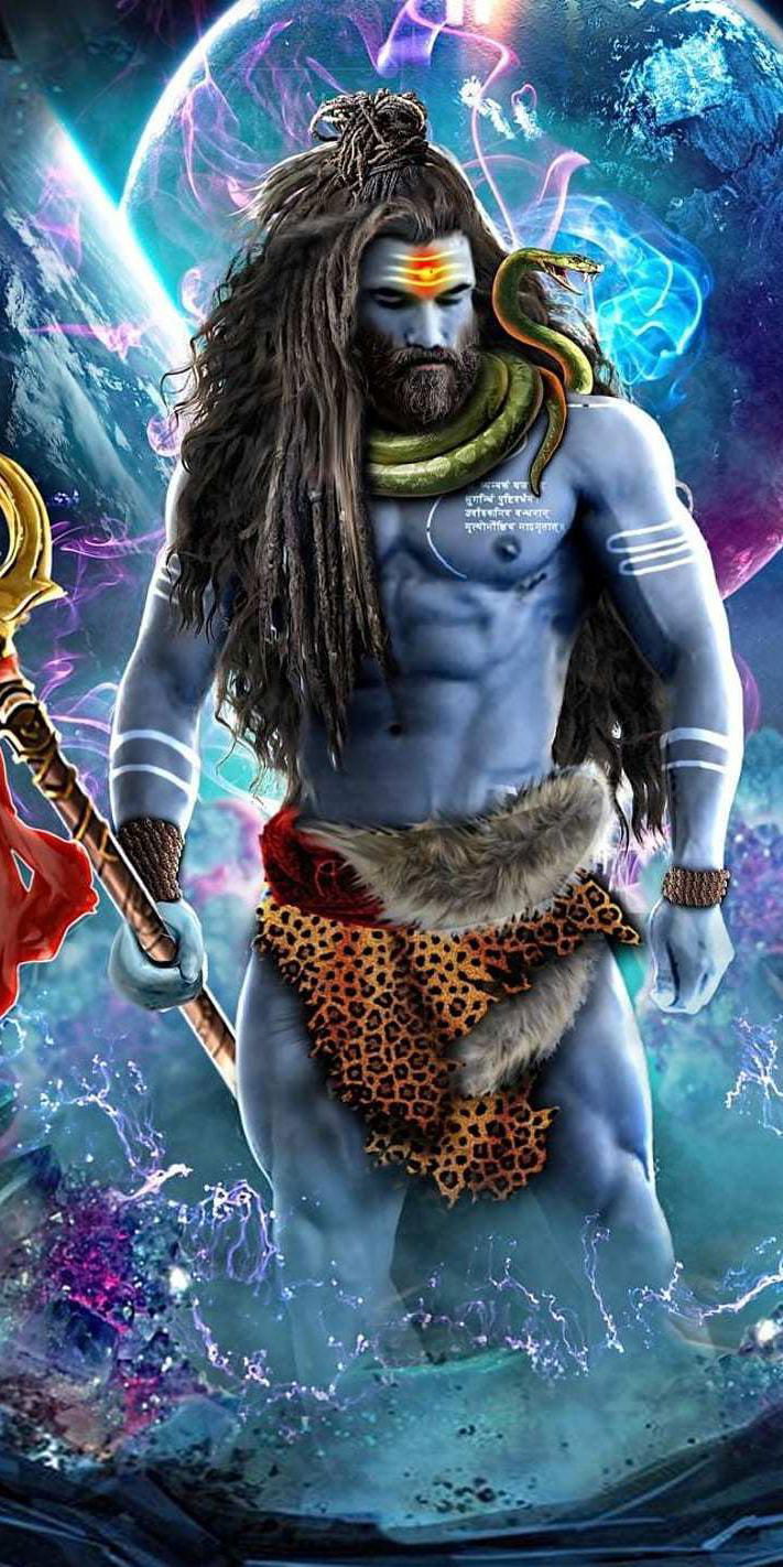 Powerful Shiva with Trishul and serpent
