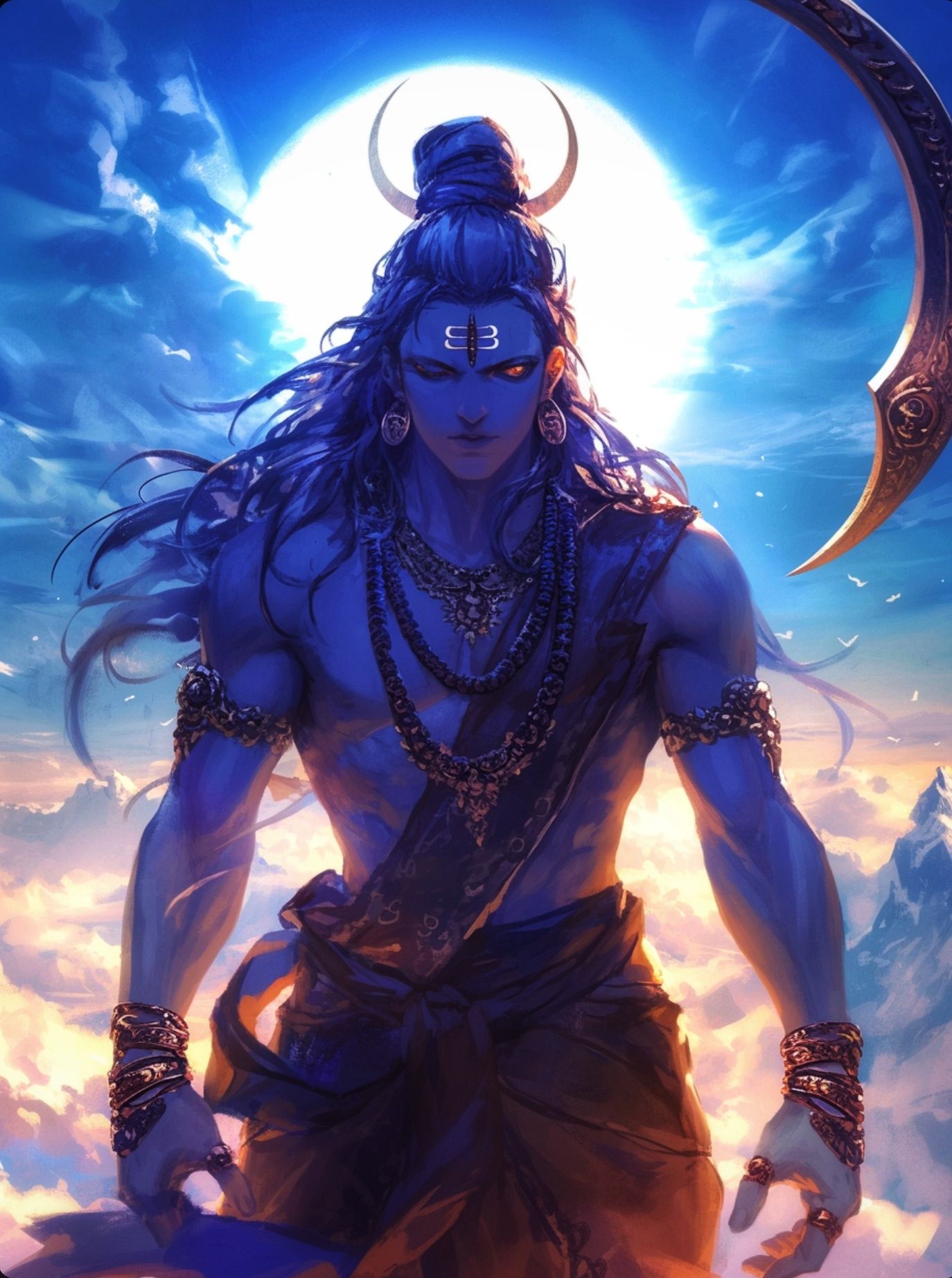 Powerful Shiva emerging from the clouds.
