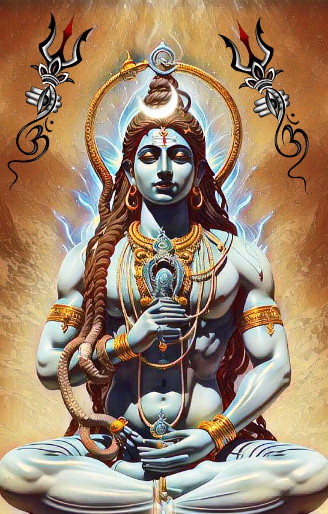Meditating Shiva with crescent moon halo