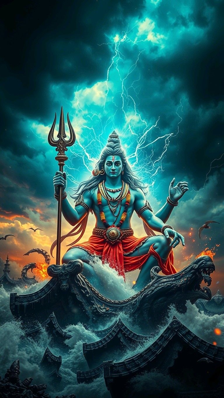 Shiva amidst a celestial storm
