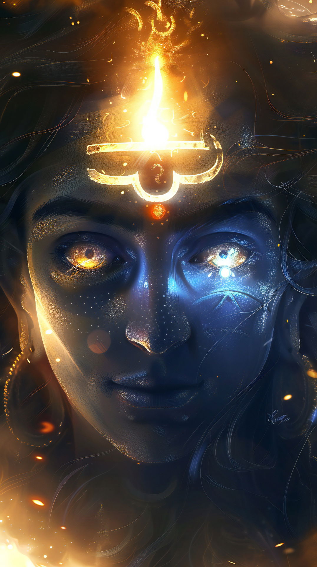 Intense close-up of Lord Shiva\'s face.