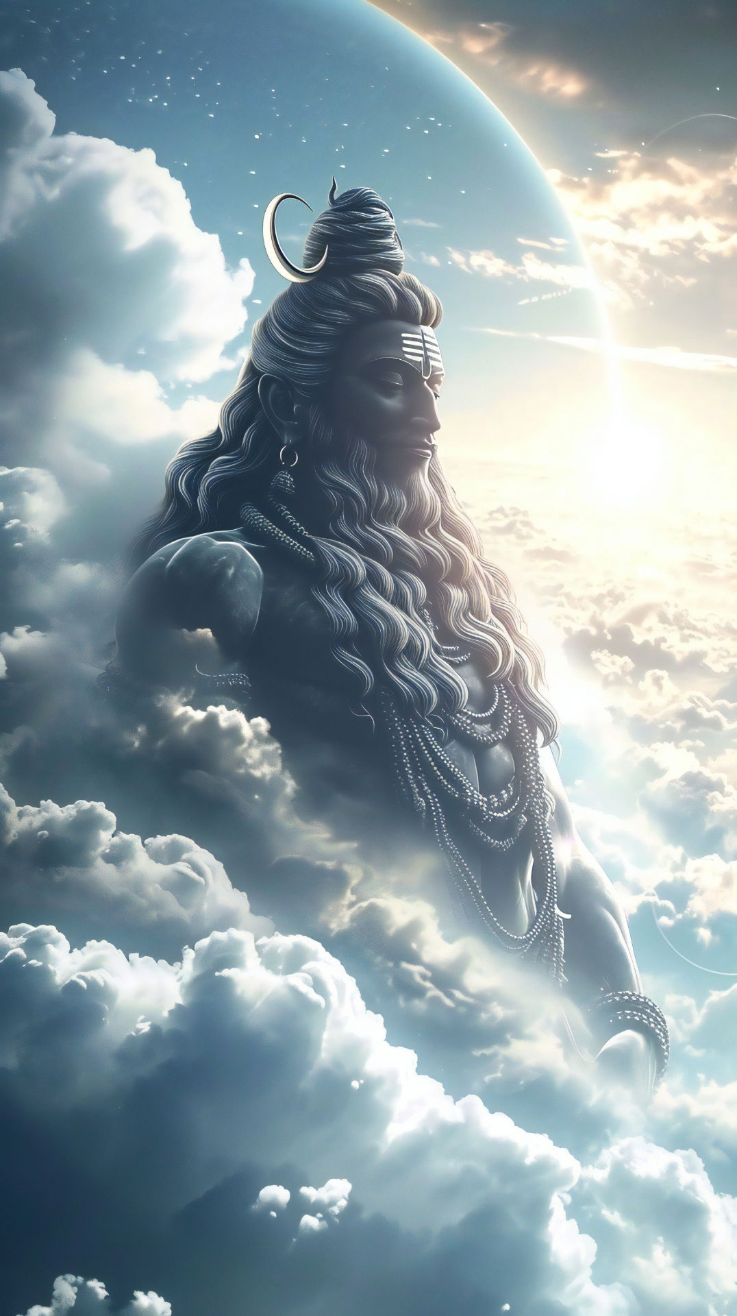 Shiva emerging from celestial clouds.