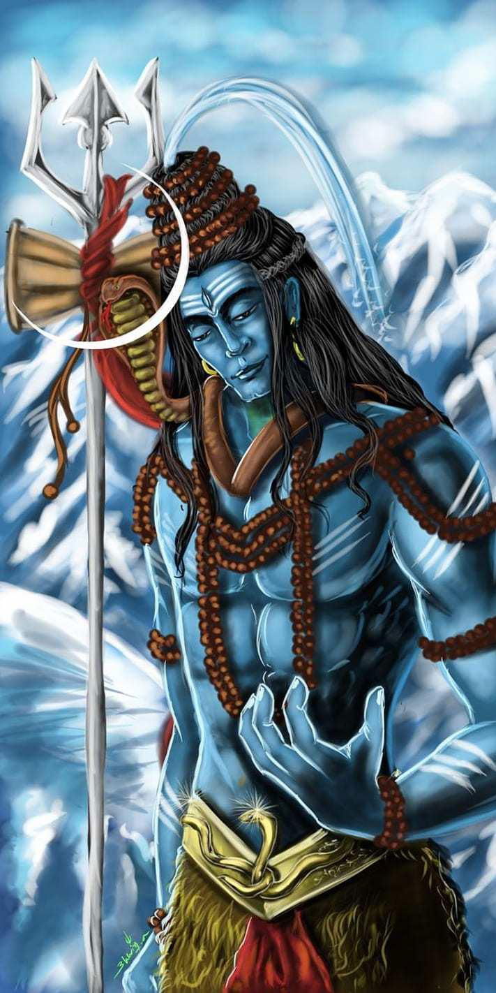 Lord Shiva with Trishul, serene depiction