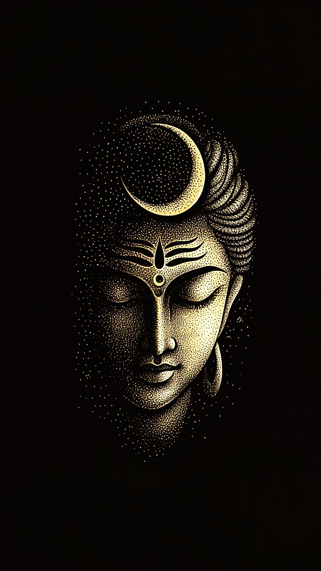 Golden Shiva face with crescent moon