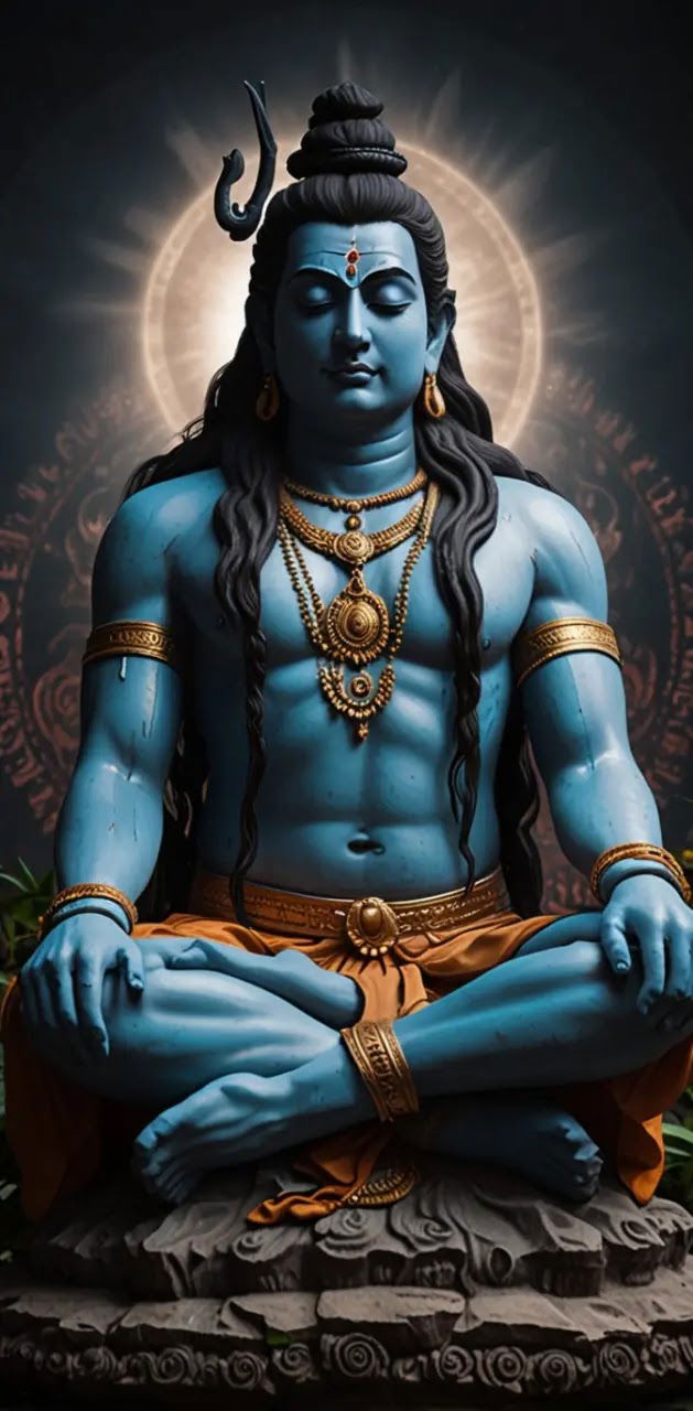 Meditating Shiva with crescent moon halo