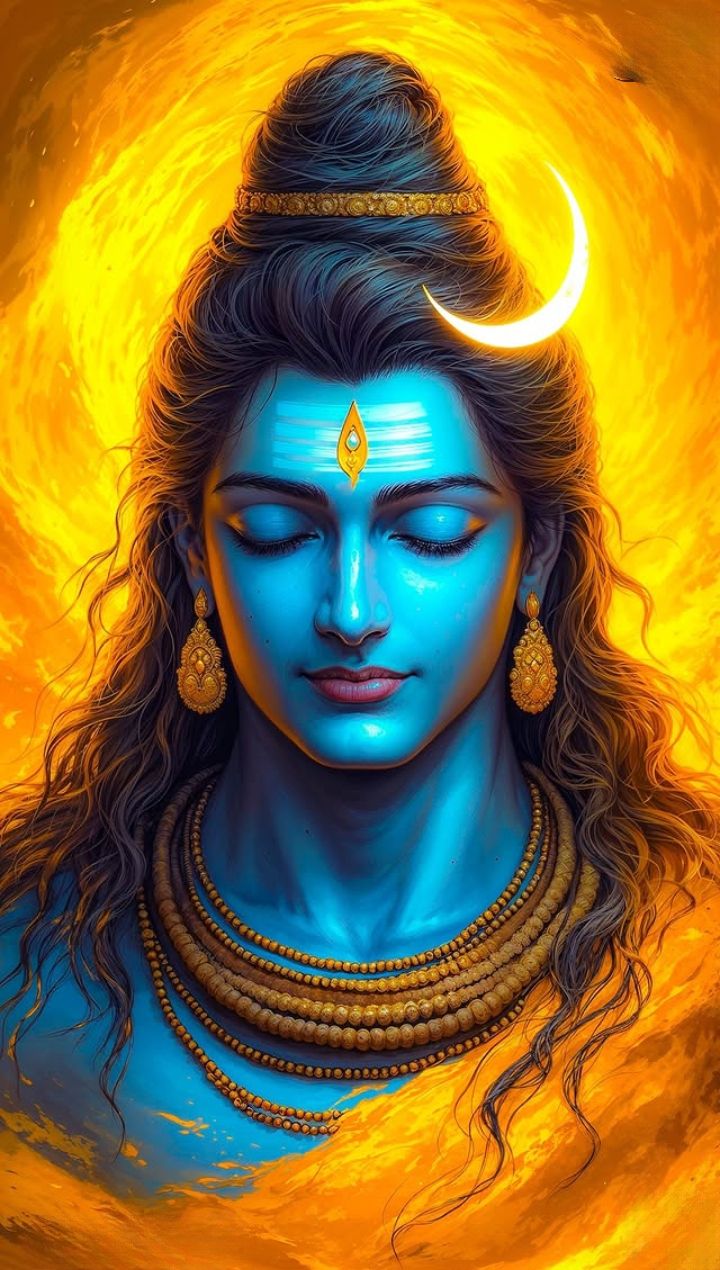 Meditating Shiva with crescent moon