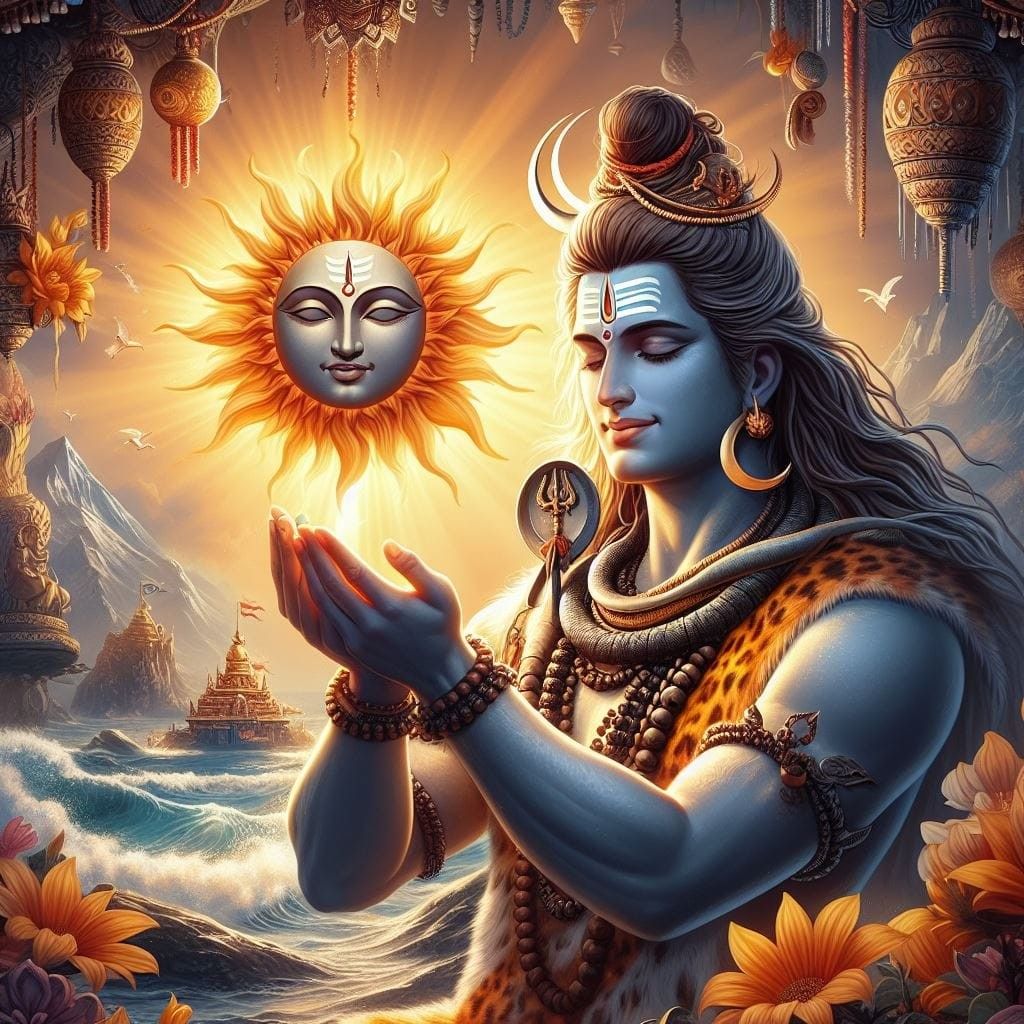 Shiva receiving sun\'s light in prayer