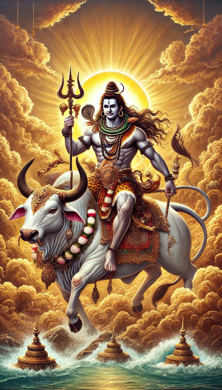 Shiva riding Nandi bull, divine descent
