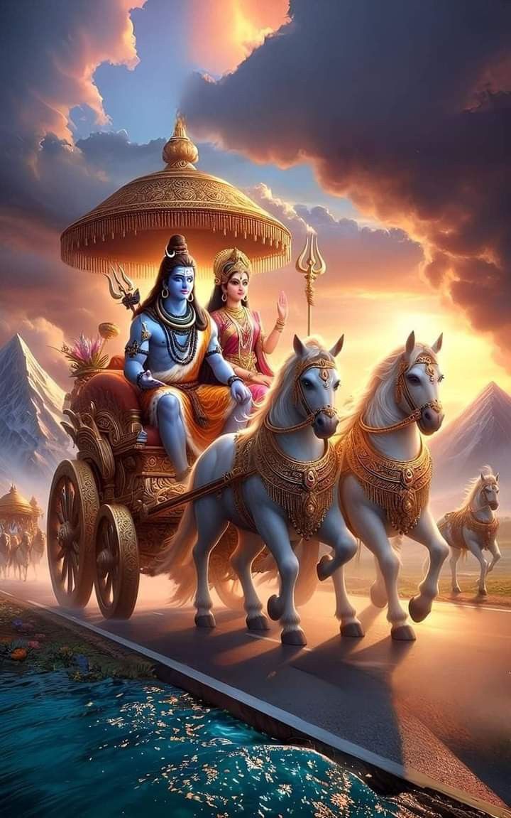 Shiva and Parvati on a divine chariot