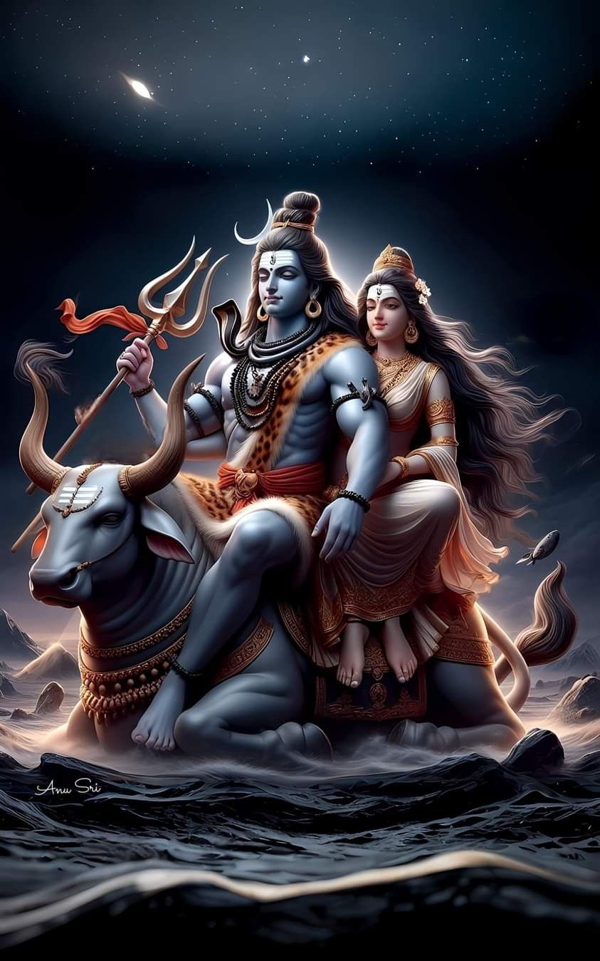 Shiva Parvati riding Nandi the bull