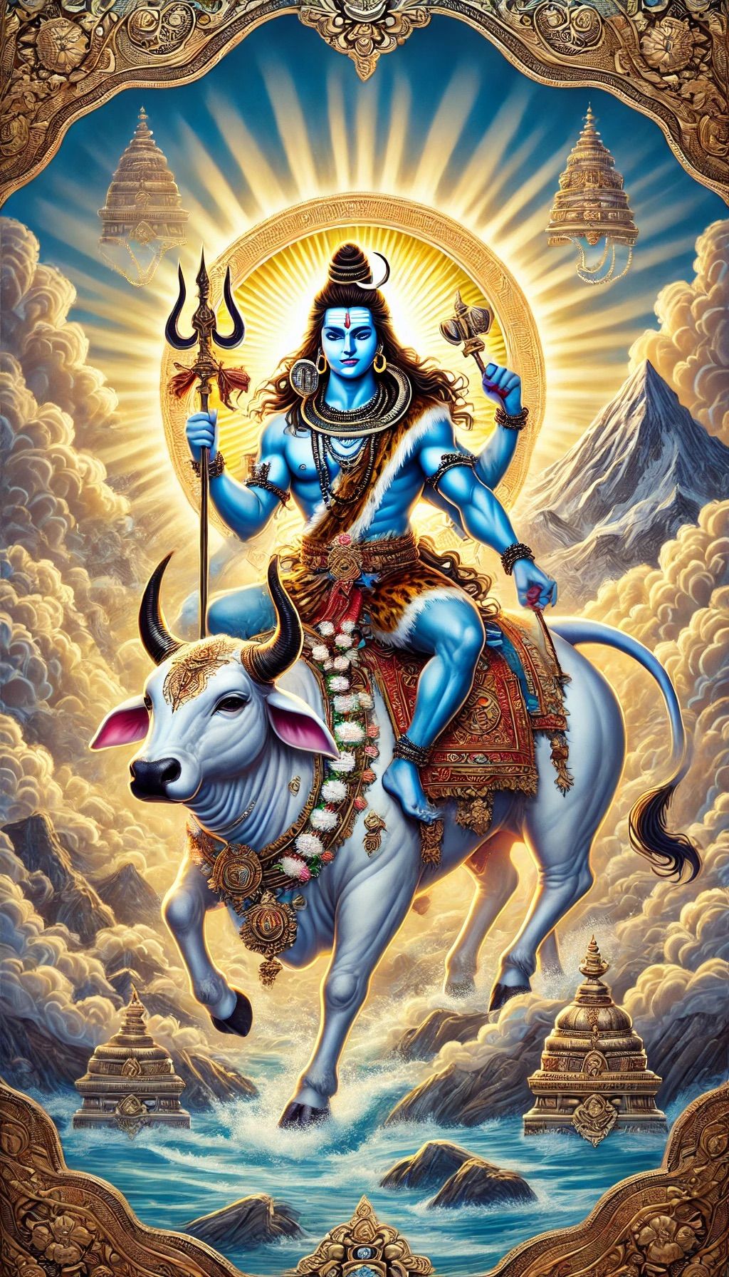 Shiva riding Nandi, divine blue form