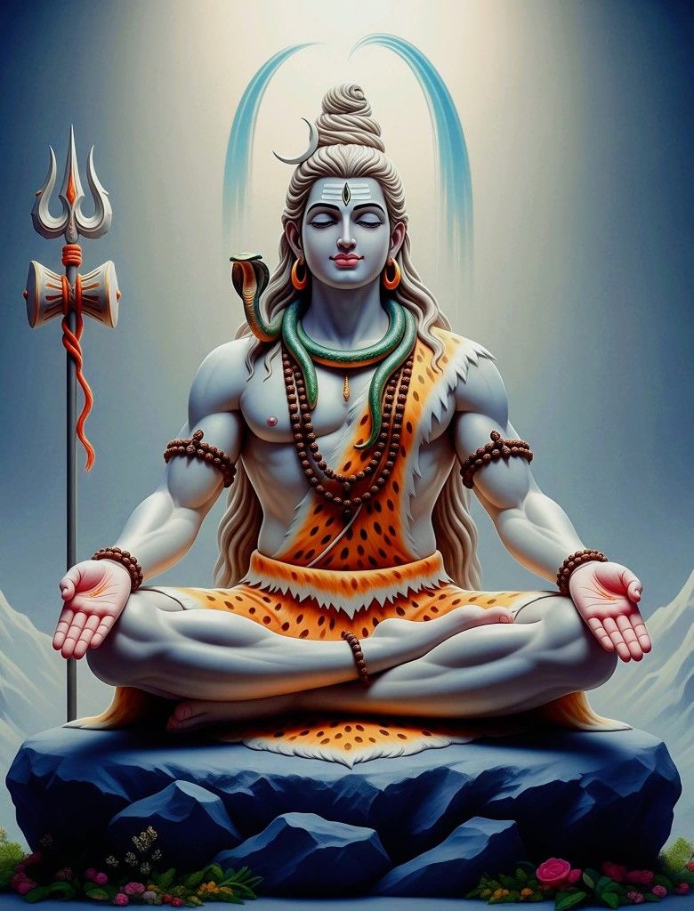 Meditating Shiva with trident and serpent