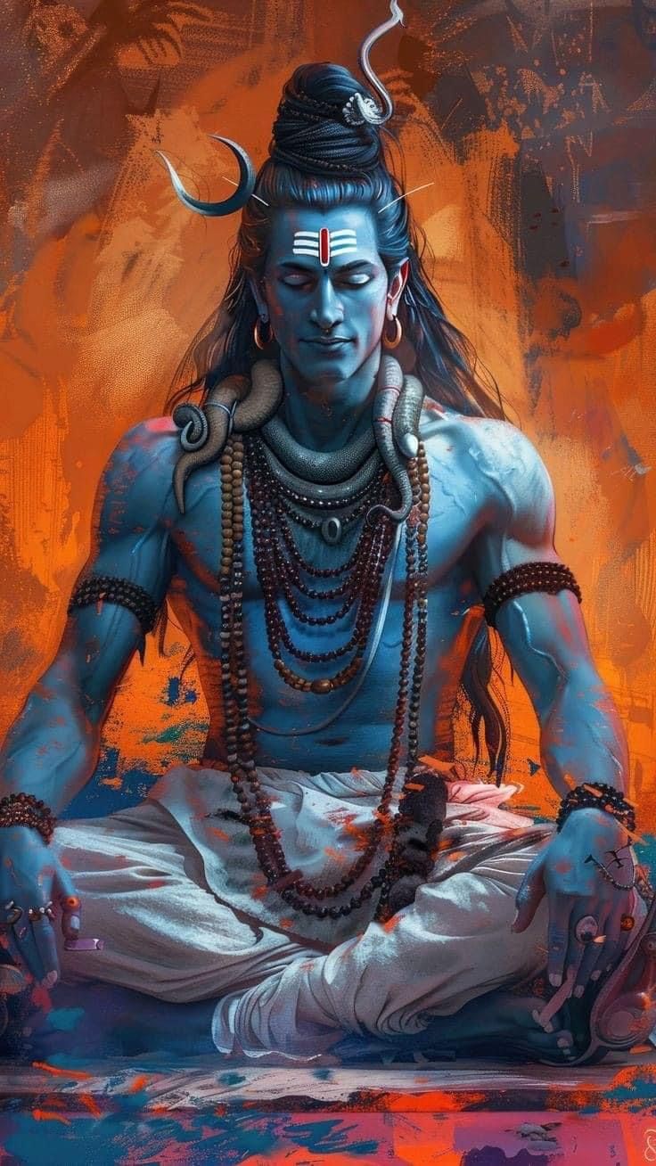 Meditating Shiva with serpent and lotus