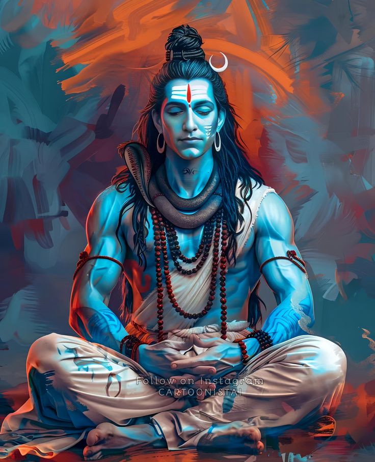 Meditating Shiva, blue skin, serene expression