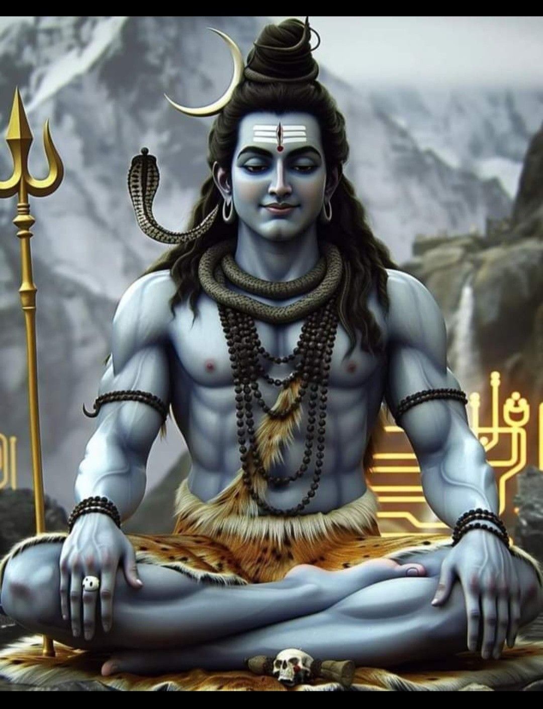Lord Shiva meditating on a mountain