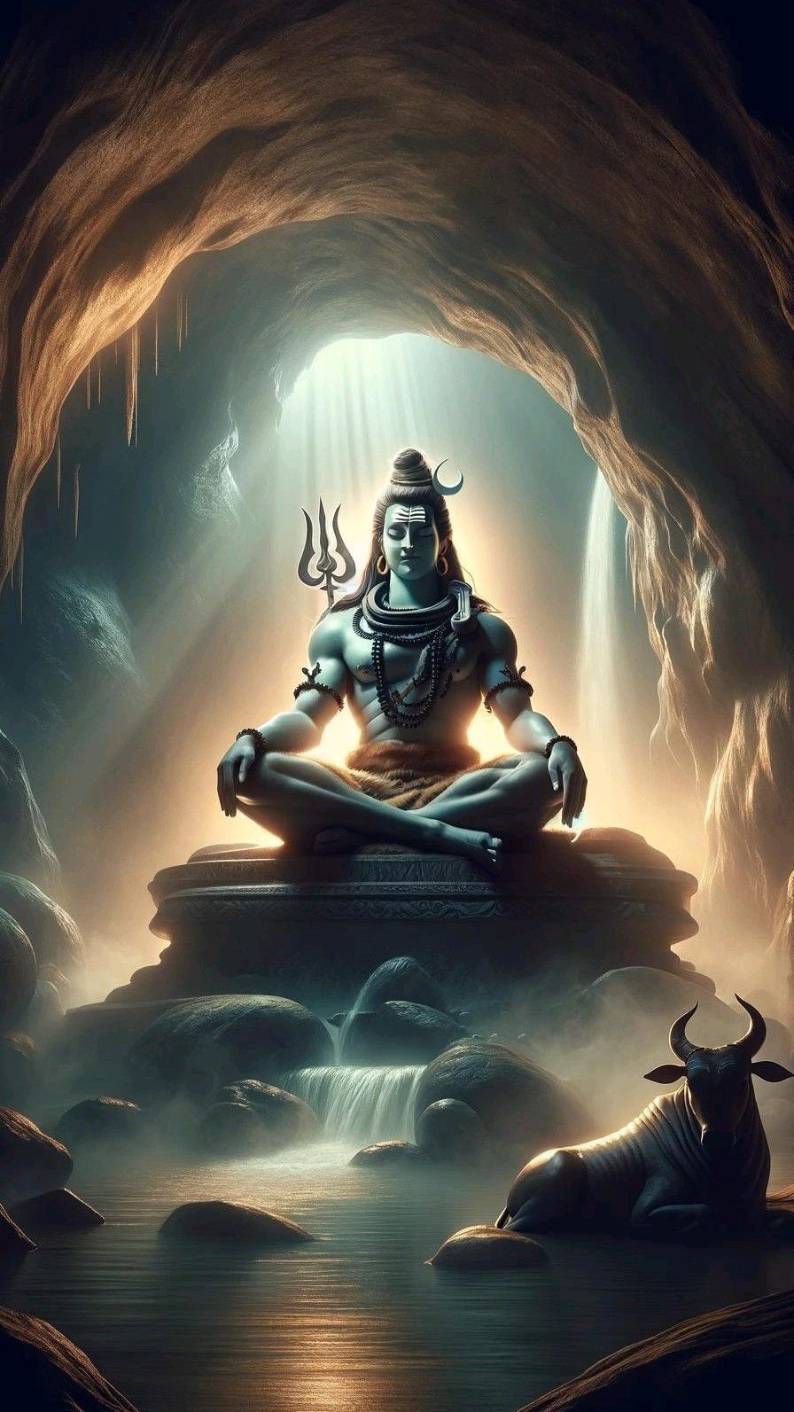 Meditating Shiva in a sacred cave