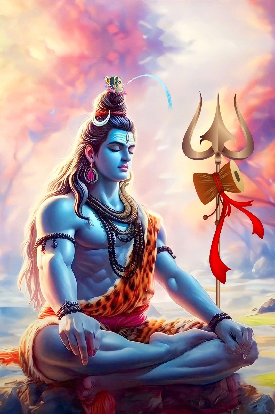 Meditating Shiva with Trishul and serpent.
