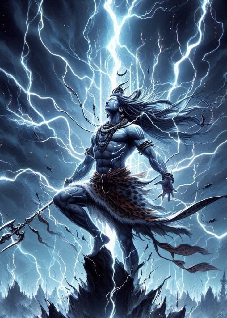 Powerful Shiva amidst celestial storm