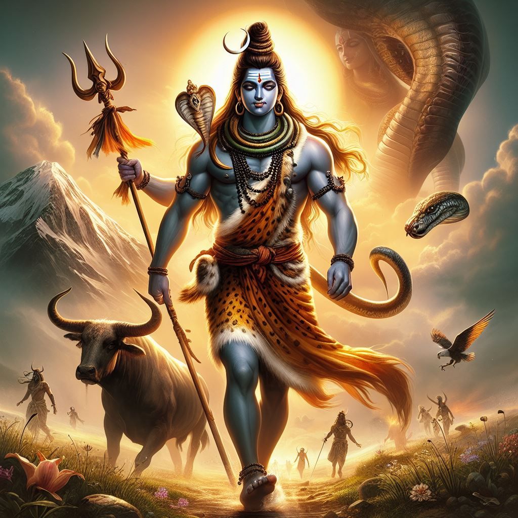 Powerful Shiva walking with Trishul and Nandi