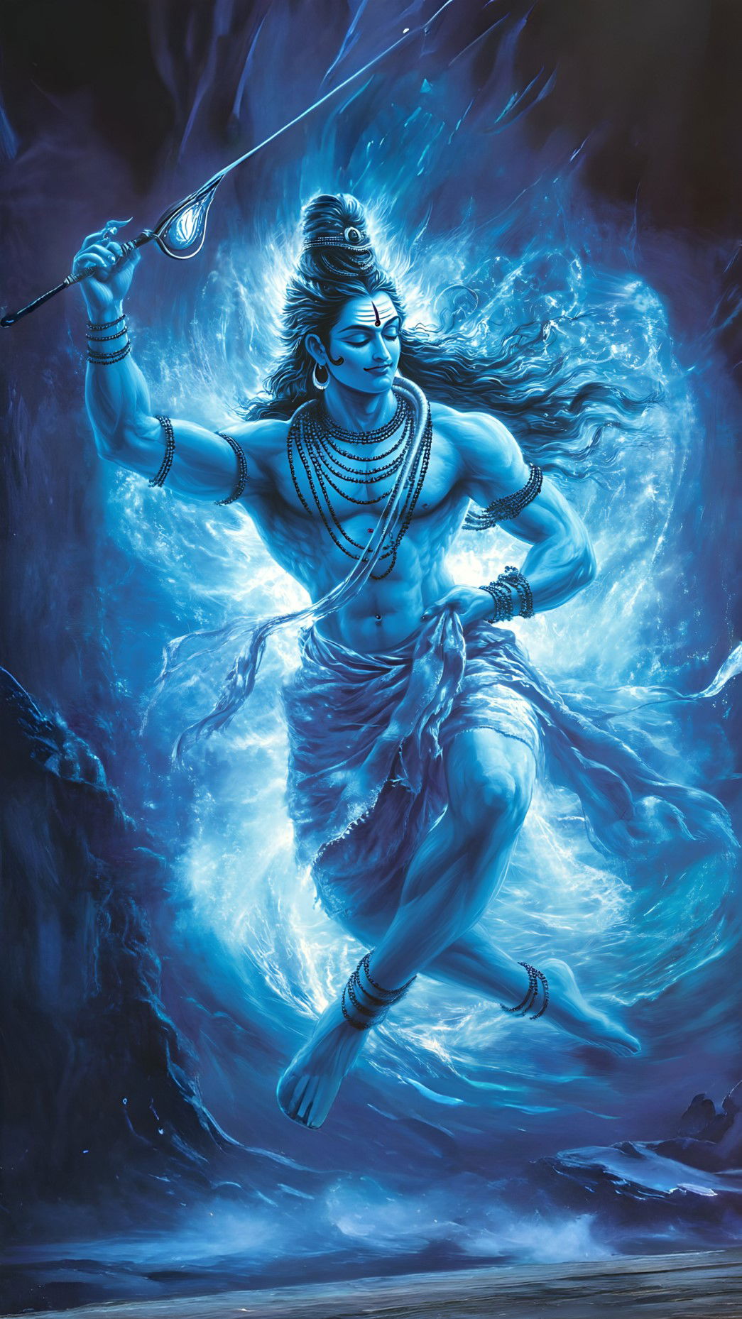 Powerful Shiva rising from cosmic energy