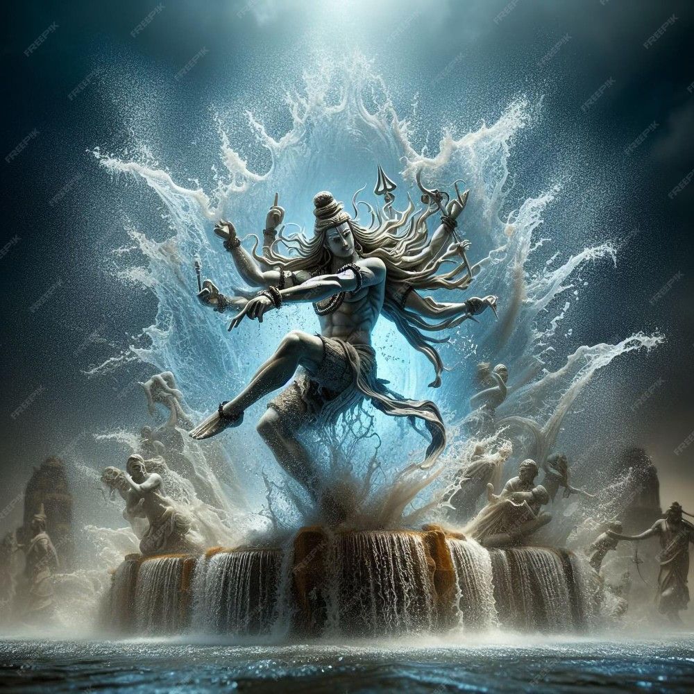 Shiva performing cosmic dance with water