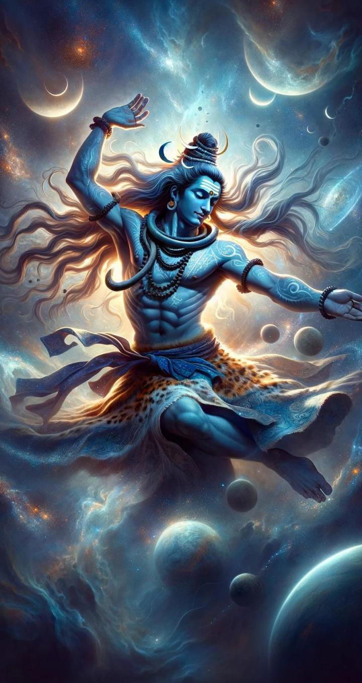 Shiva dancing in a cosmic galaxy.