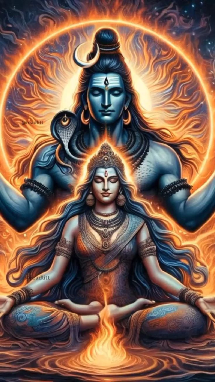 Shiva and Parvati in meditative pose.