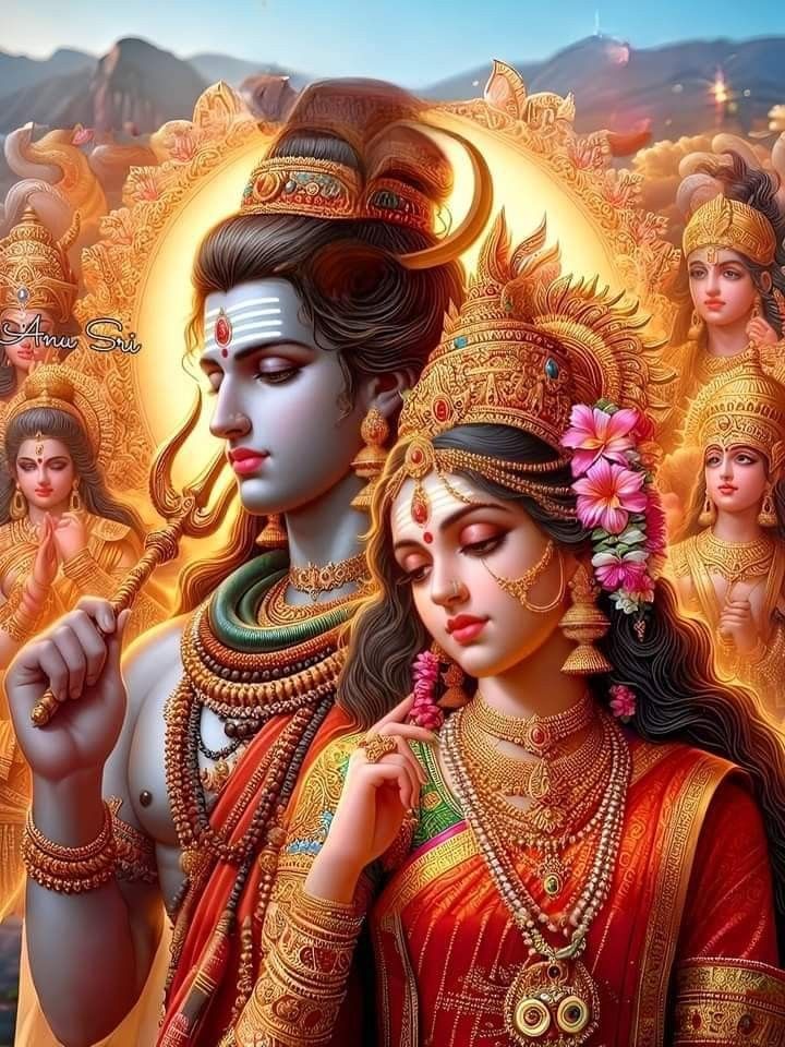 Shiva and Parvati divine portrait