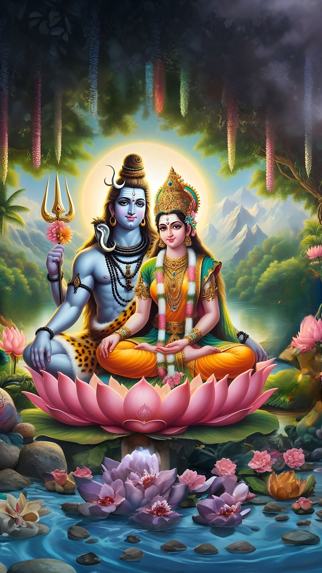 Shiva and Parvati on a lotus flower