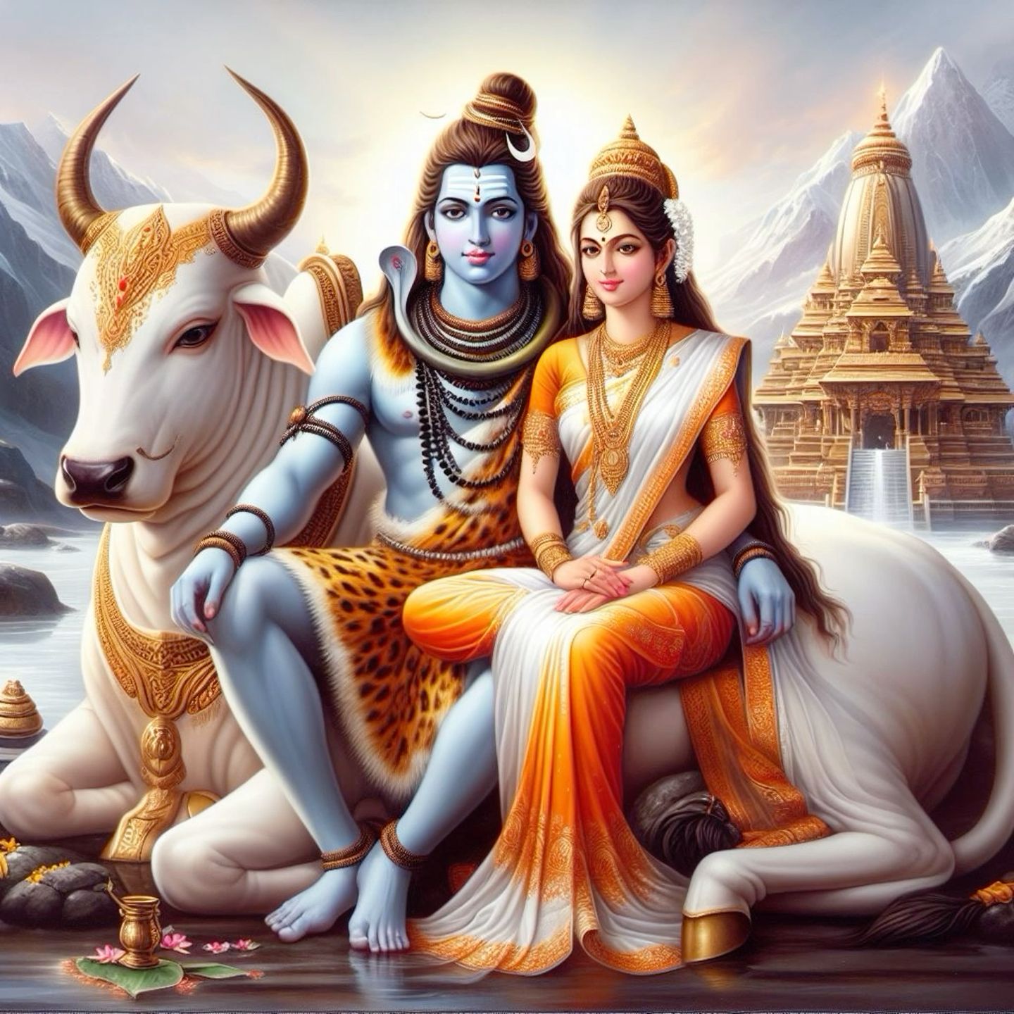 Shiva Parvati with Nandi in Himalayas