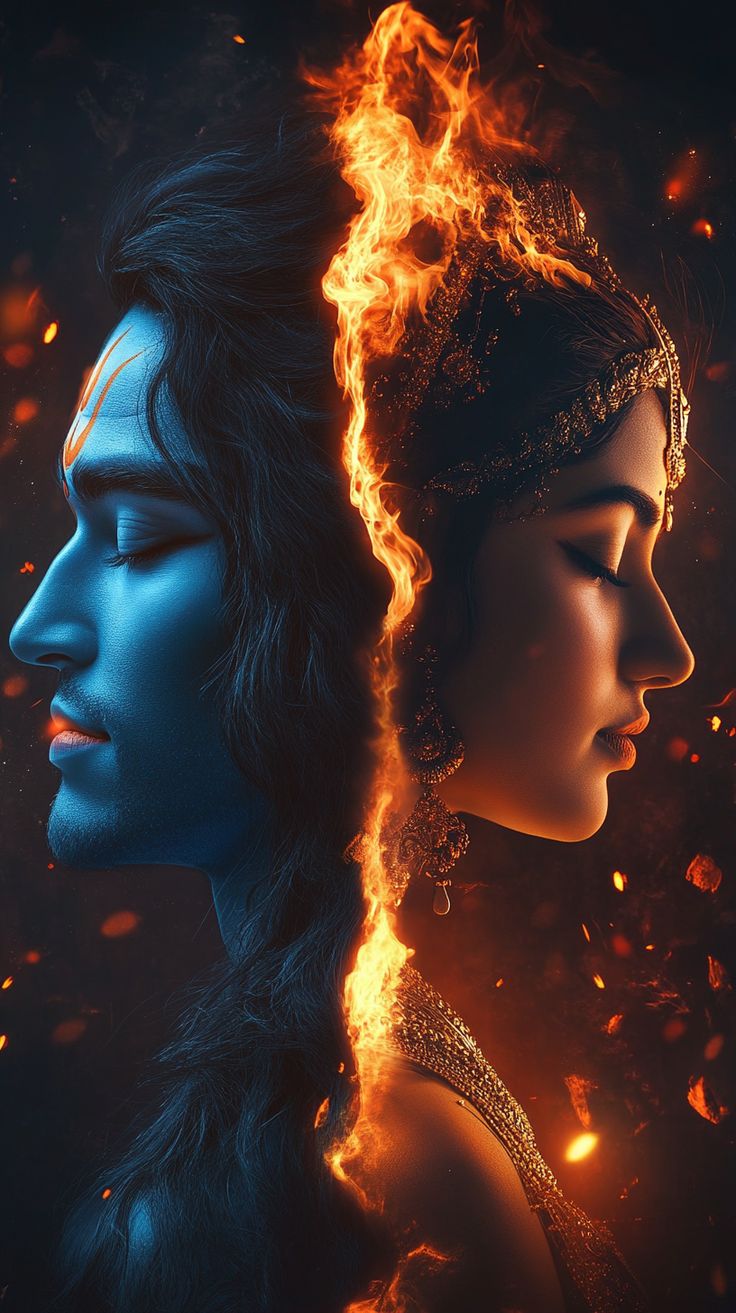 Shiva and Parvati divine portrait