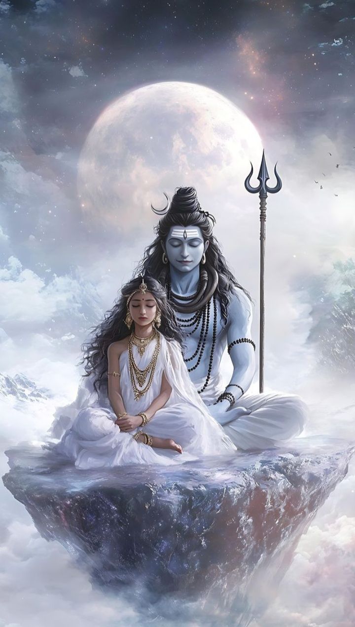 Shiva and Parvati meditating on a mountain