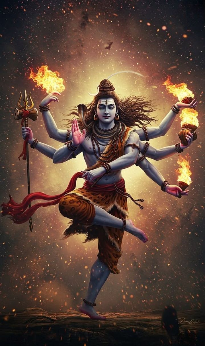 Shiva dancing with fire and trident