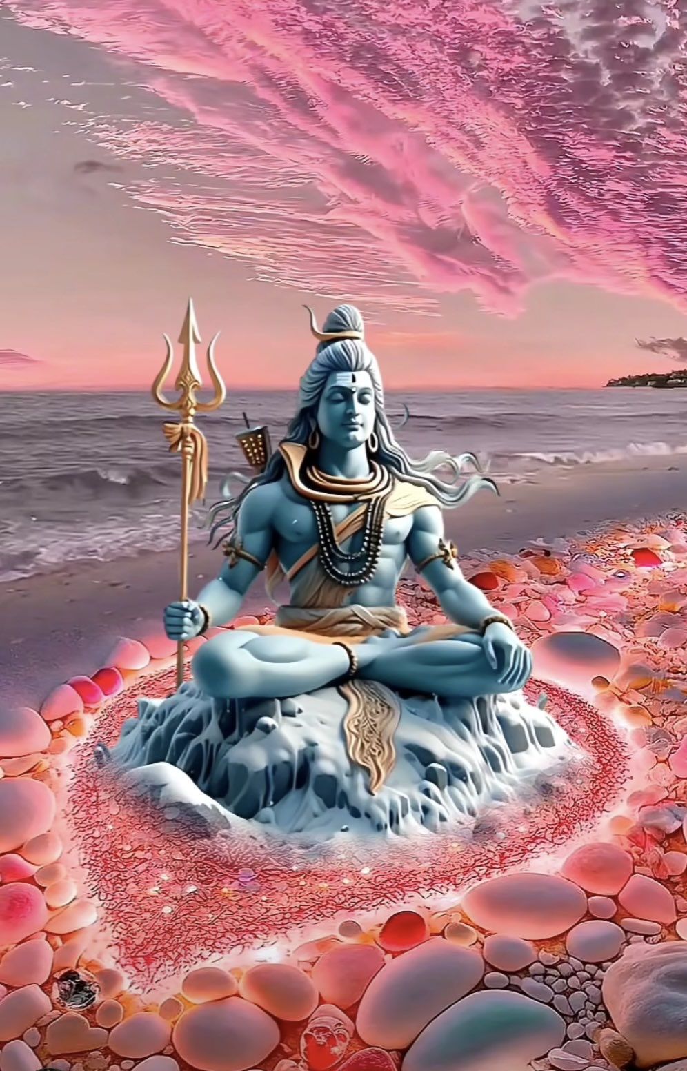 Shiva meditating by the ocean shore