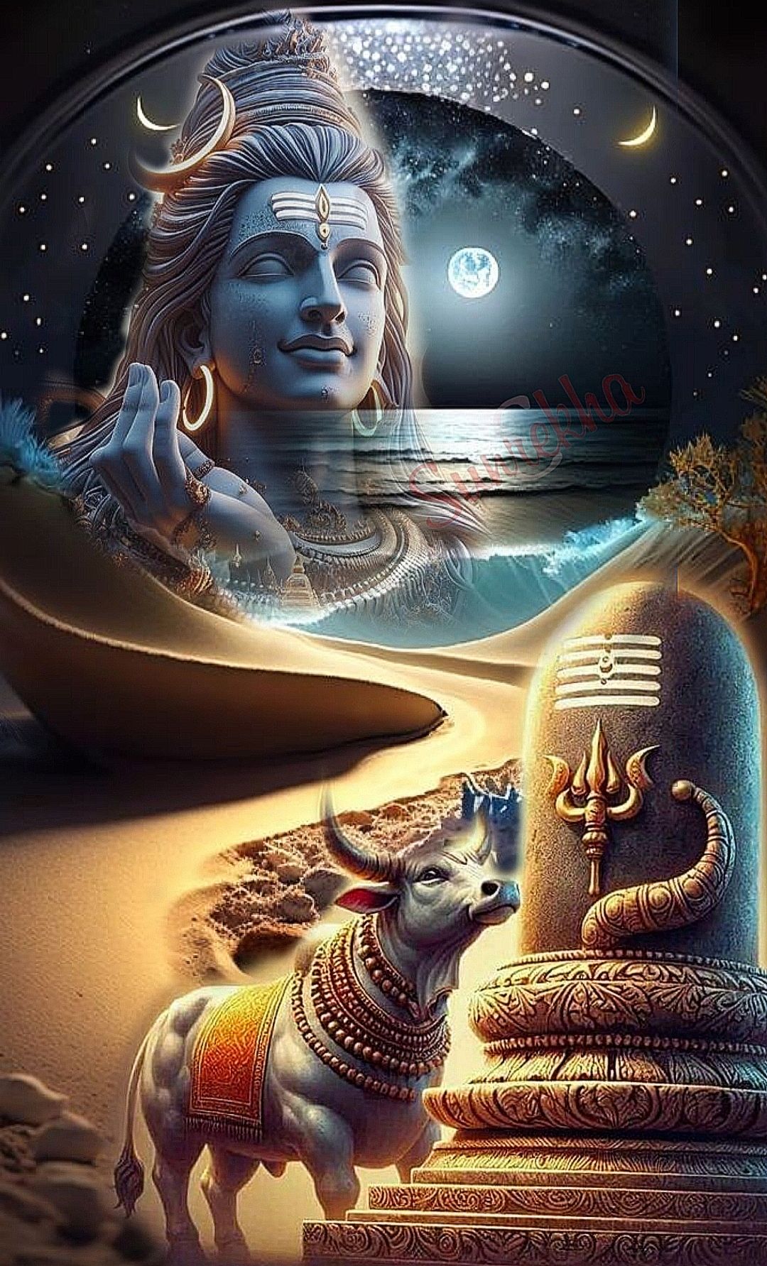 Meditating Shiva with Nandi and Trishul