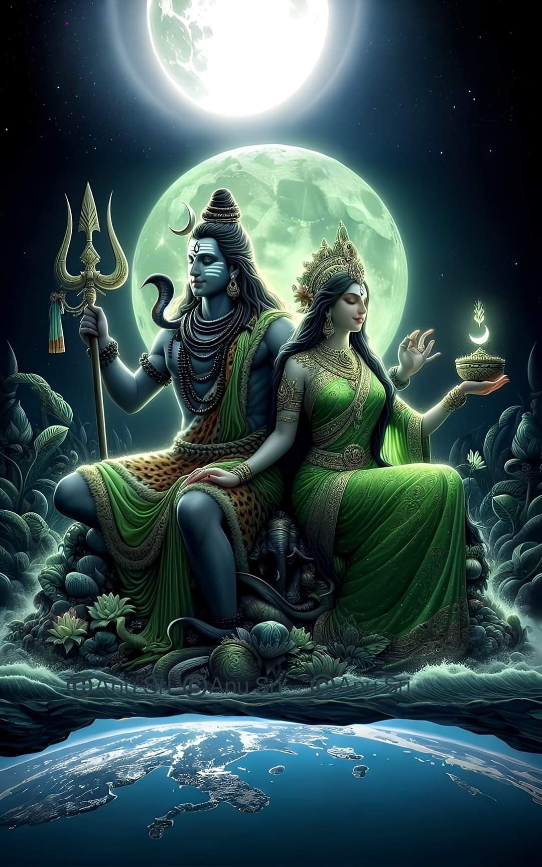 Shiva and Parvati cosmic divine wallpaper