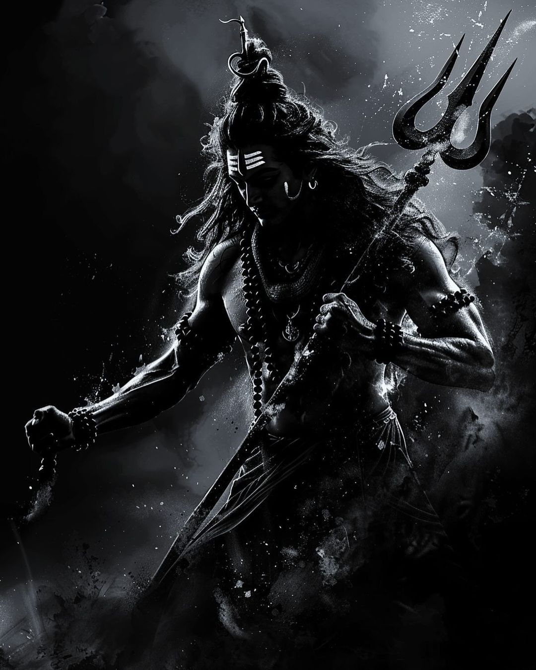 Powerful Shiva with Trishul and serpent.