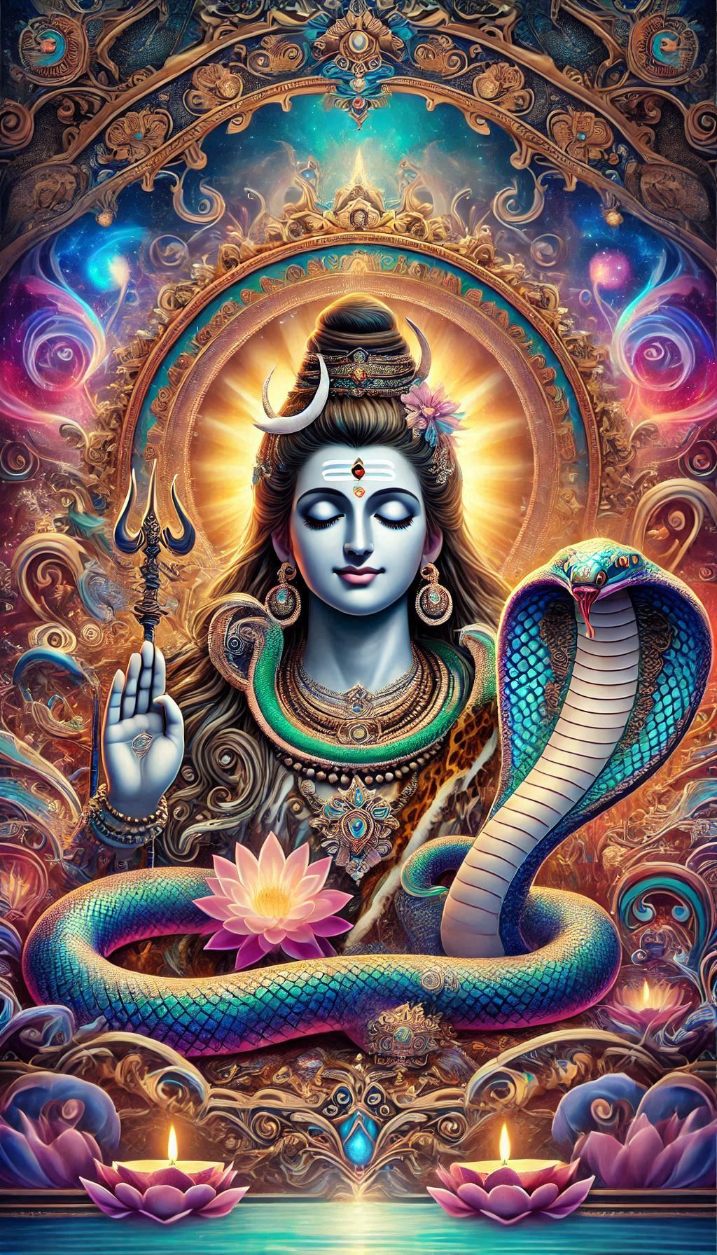 Meditating Shiva with serpent and lotus