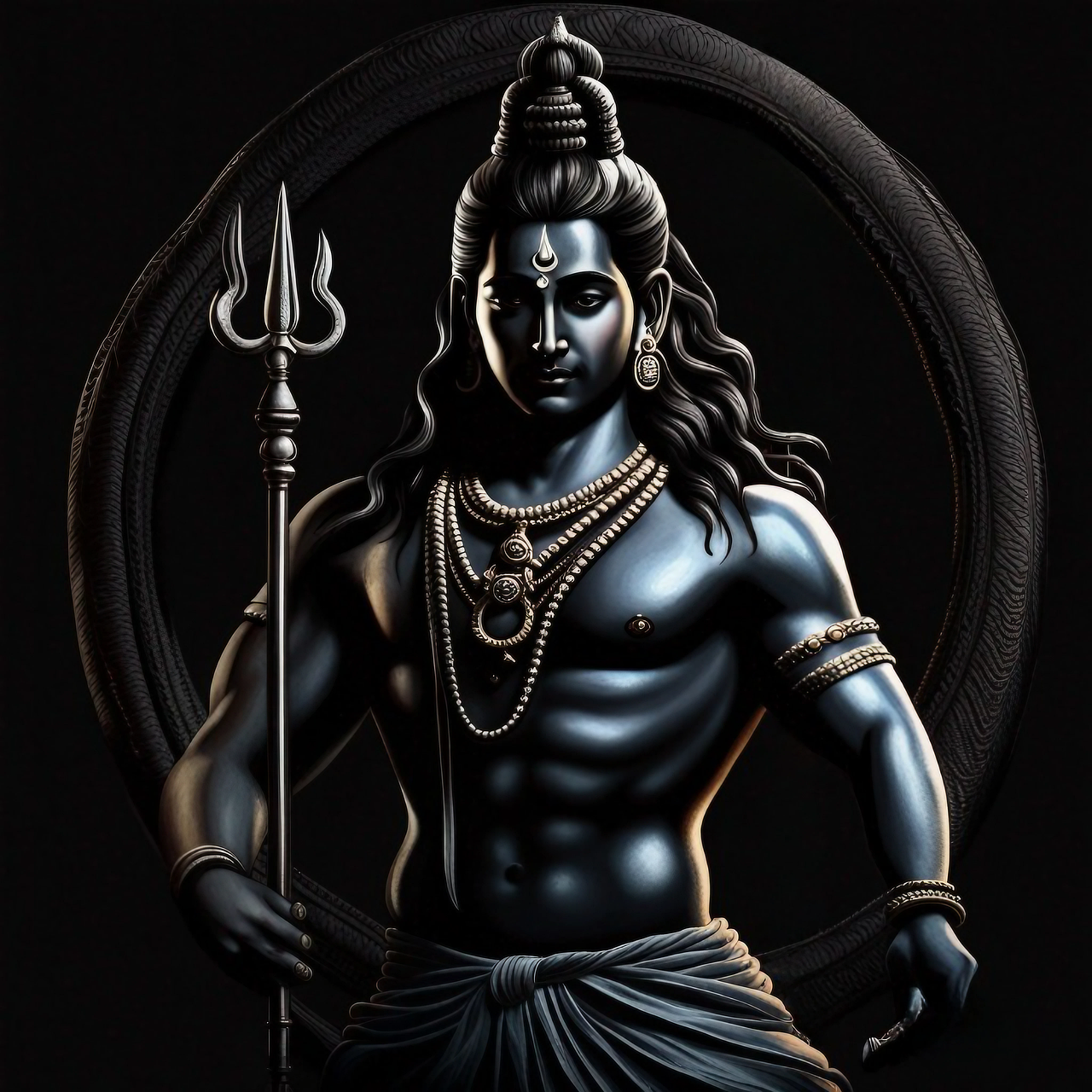 Lord Shiva holding Trishul, divine portrait.