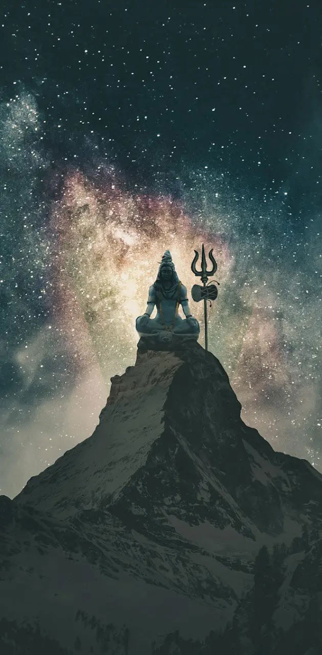 Shiva meditating on a mountain peak