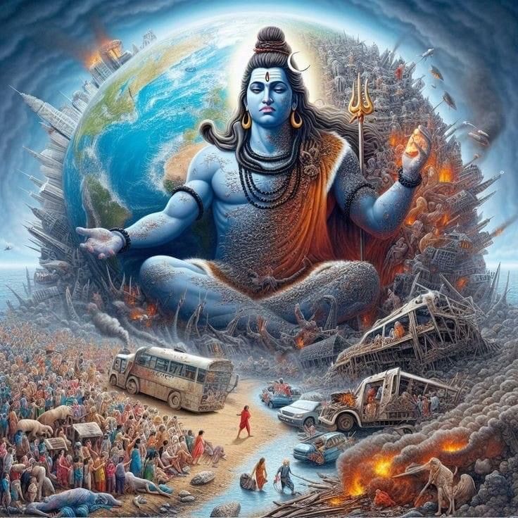 Shiva meditating with the universe