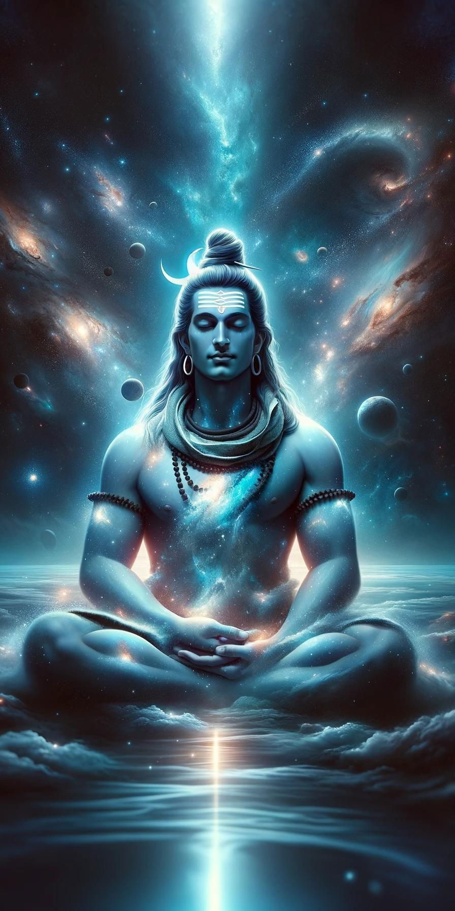 Lord Shiva meditating in cosmic space