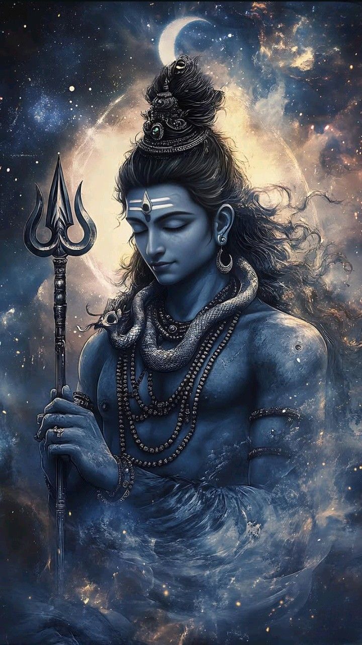 Meditating Shiva in a cosmic background