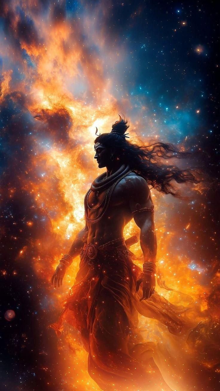 Shiva emerging from a cosmic nebula.
