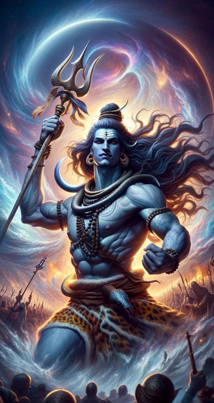 Shiva amidst a swirling galaxy.