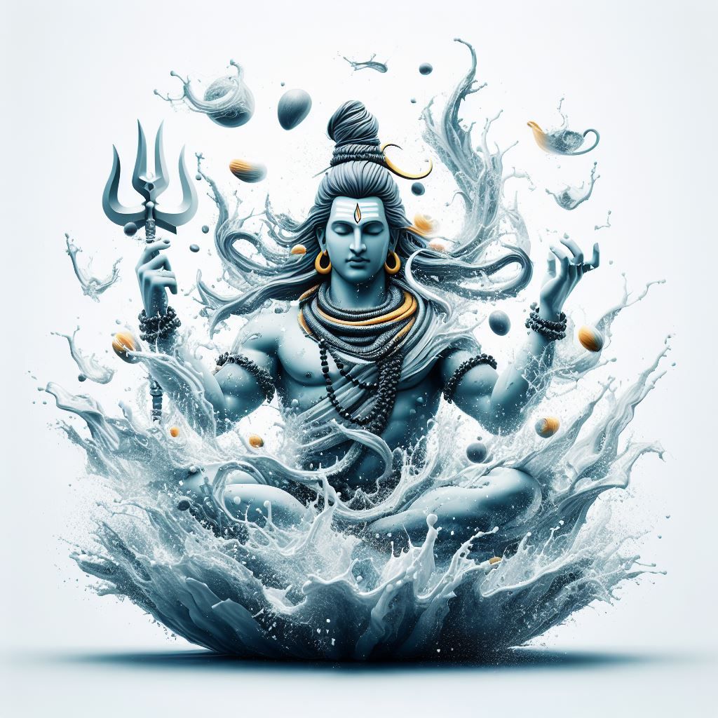 Meditating Shiva emerging from cosmic waters