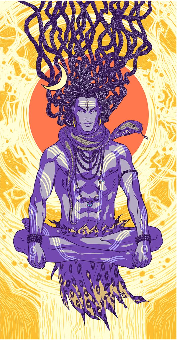 Meditating Shiva with cosmic background