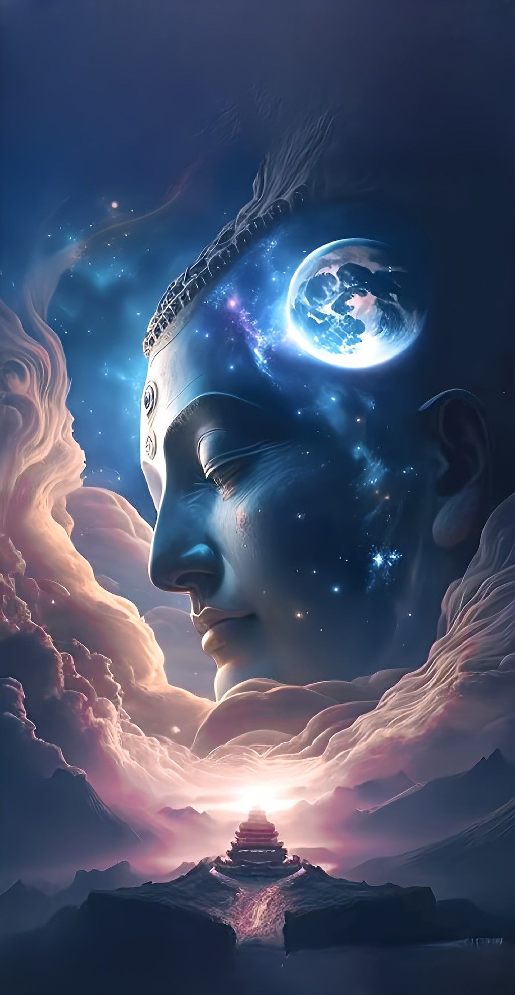 Shiva\'s face emerges from the universe.