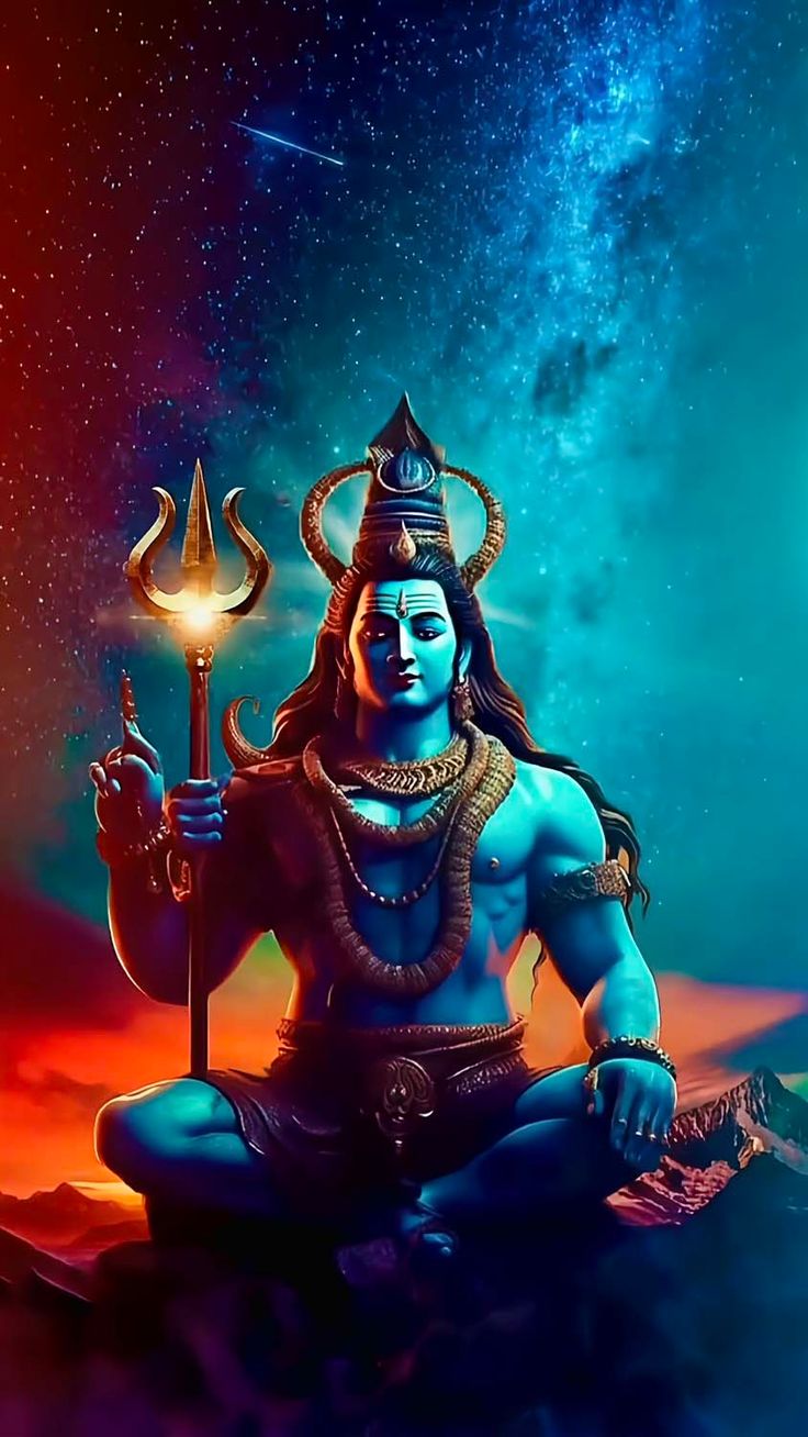Meditating Shiva with Trishul and galaxy