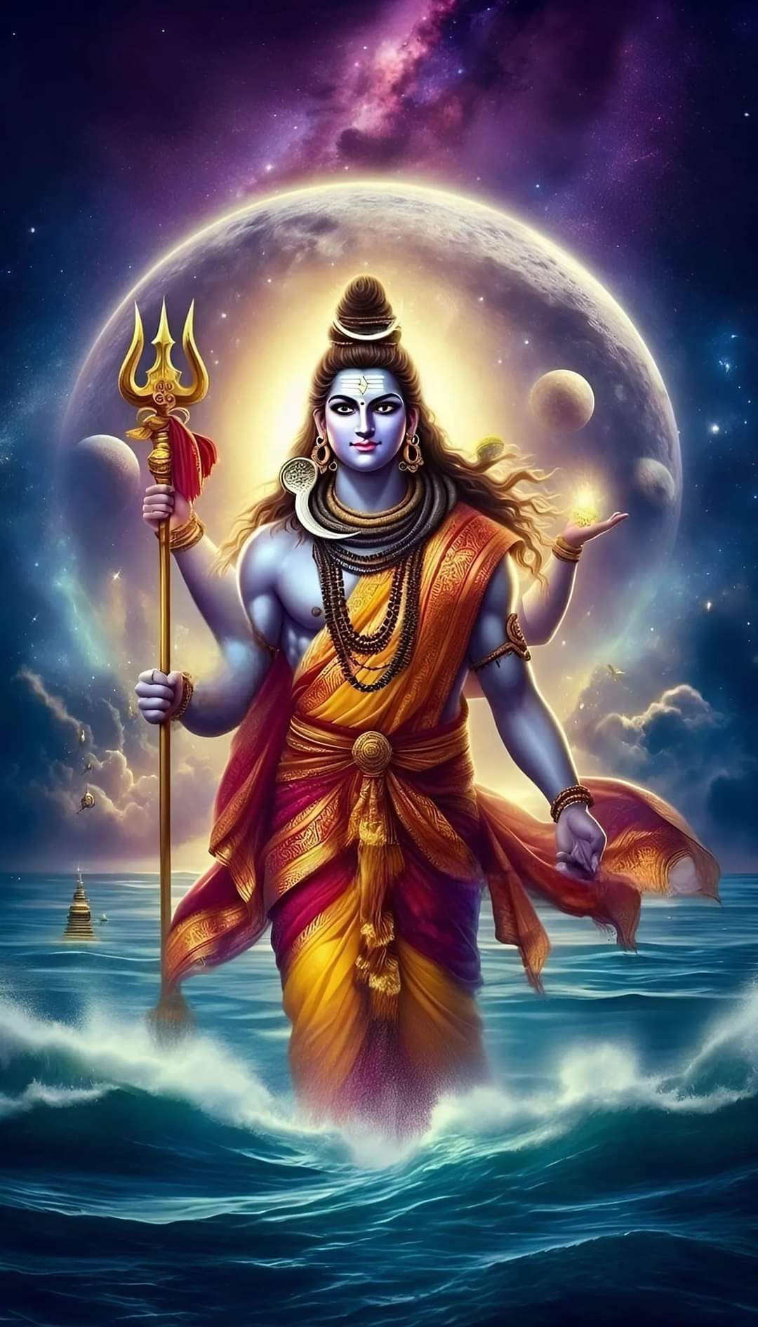 Shiva rising from cosmic ocean